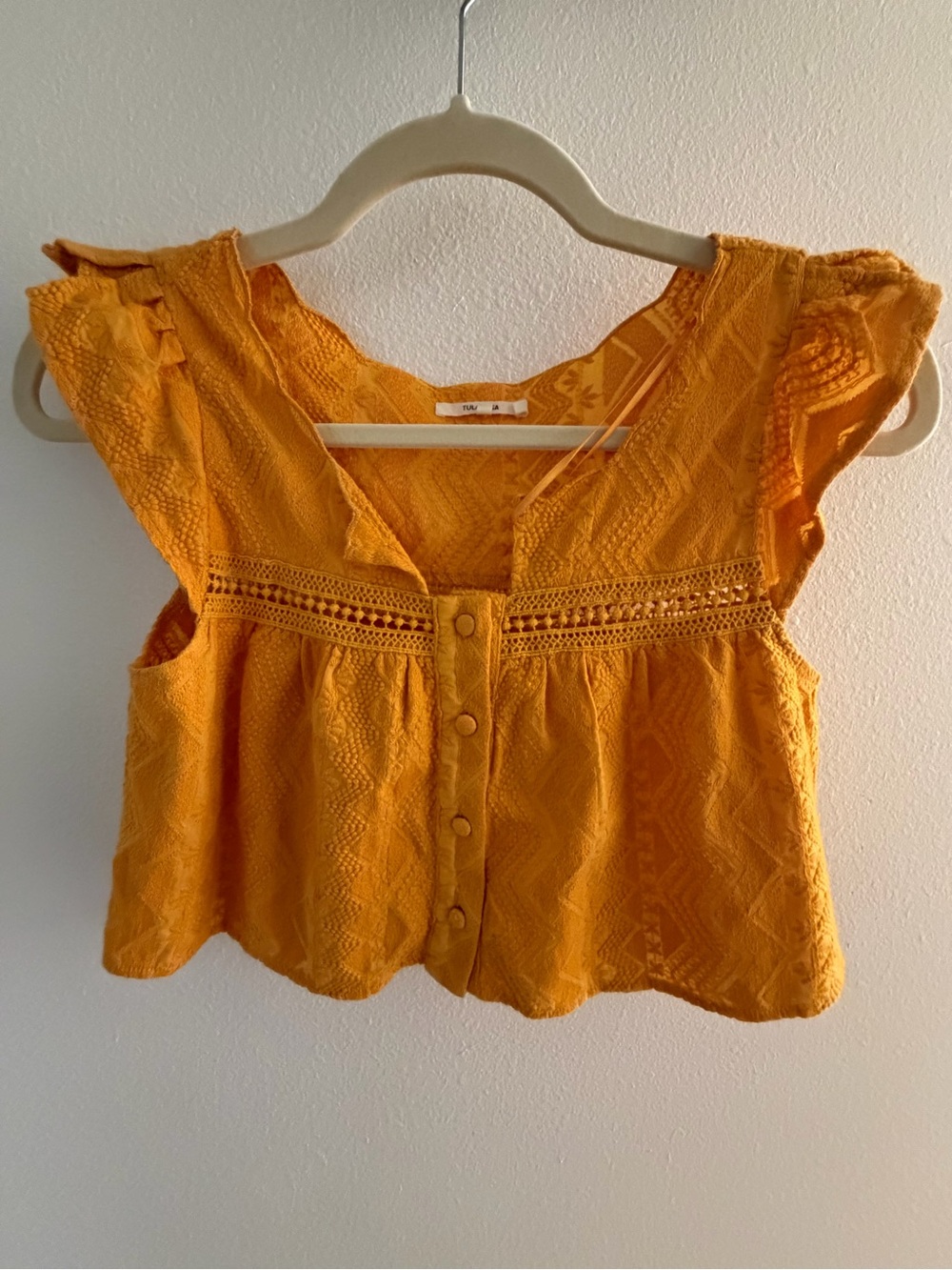 Tularosa Golden Yellow Lace-Trim Crop Top